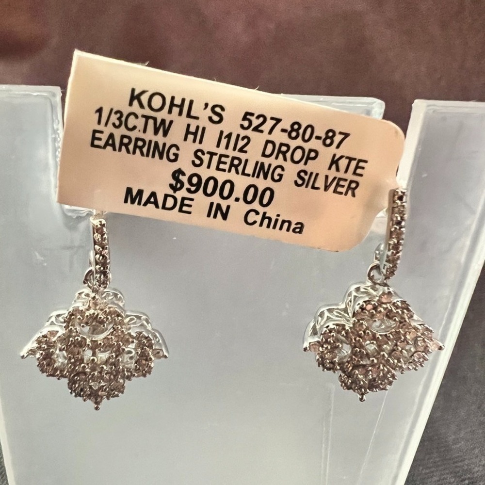 Sterling Silver‎ Diamond Drop Earrings NWOT 💎